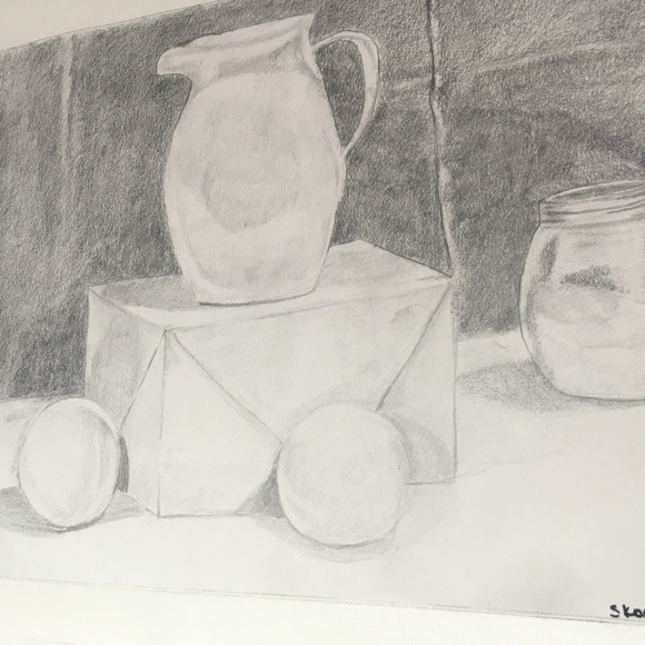 Graphite Still Life Drawing Glass Bottles Original - Picture 2 of 5